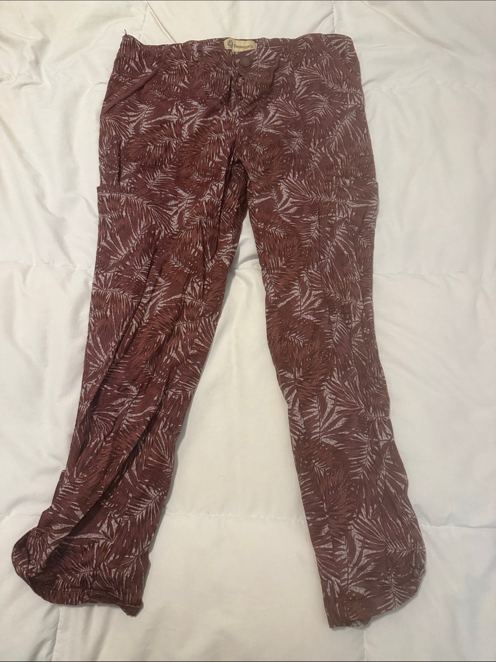 Democracy Maroon Leaf-Print Wide Leg Jeans